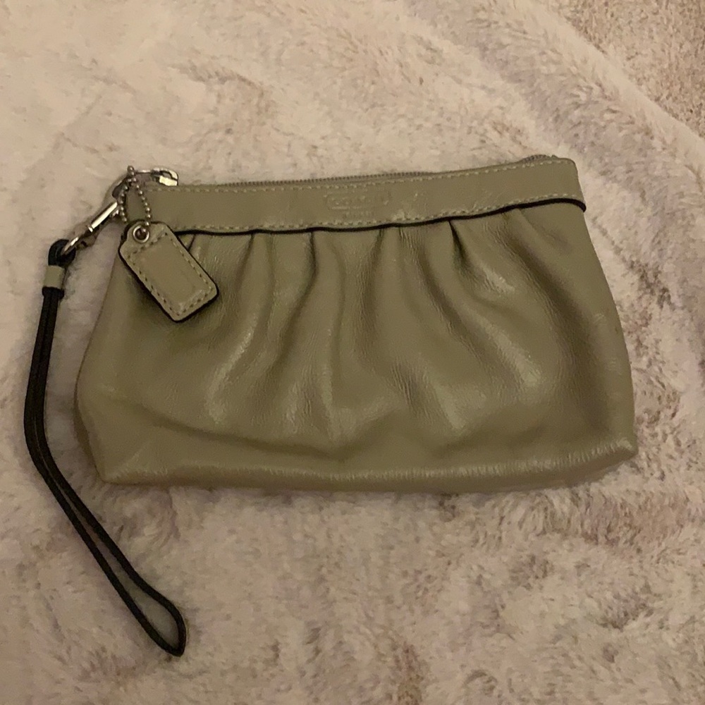 Coach light gray patent leather wristlet